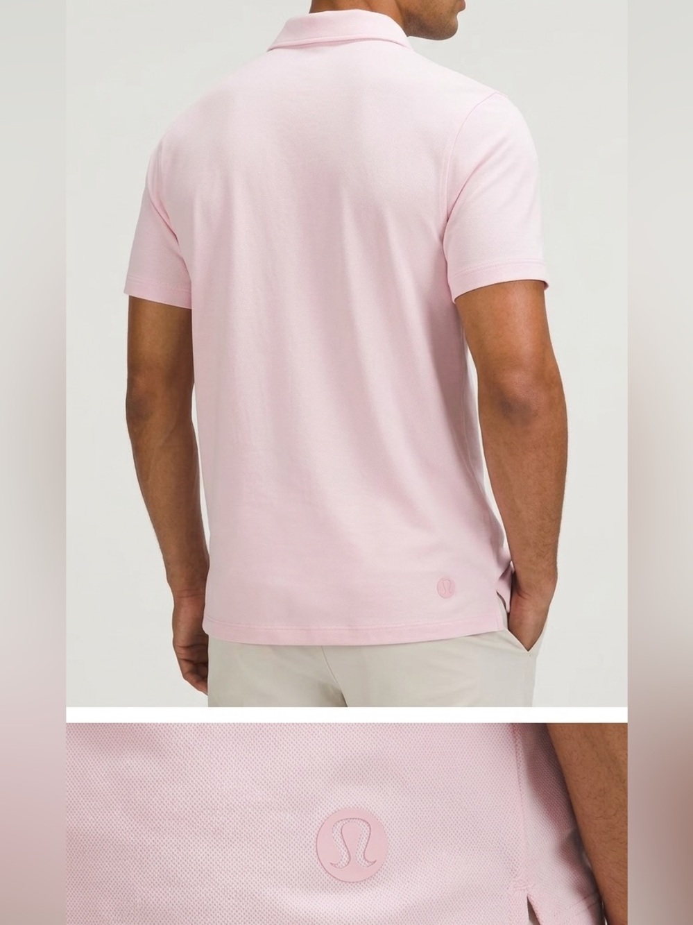 lululemon athletica Men's Evolution ShortSleeve Polo Light Pink Mens SizeXL NWOT - Picture 3 of 8